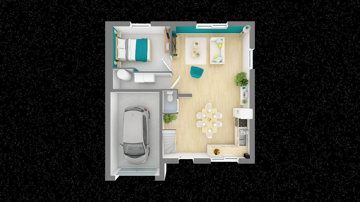 Vue axonométrique rez-de-chaussée Maison Up