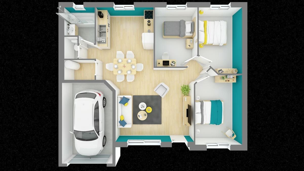 Vue axonométrique rez-de-chaussée Maison Tiny